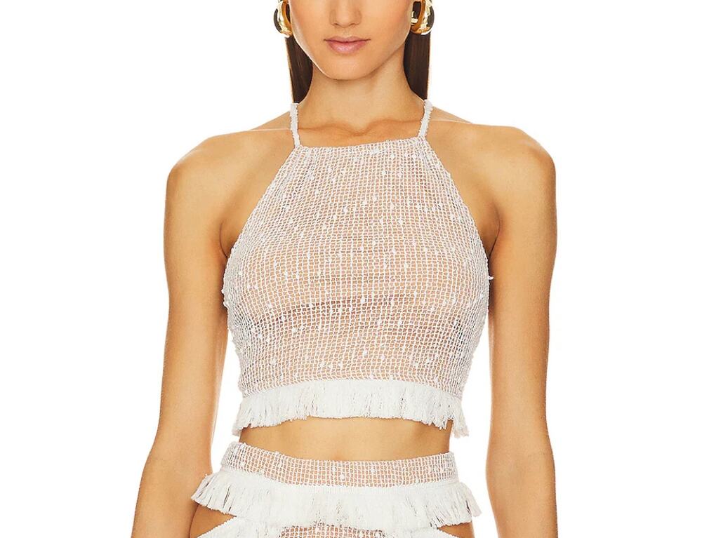 Michael Costello Fringed White Noomi Maxi Skirt Size L